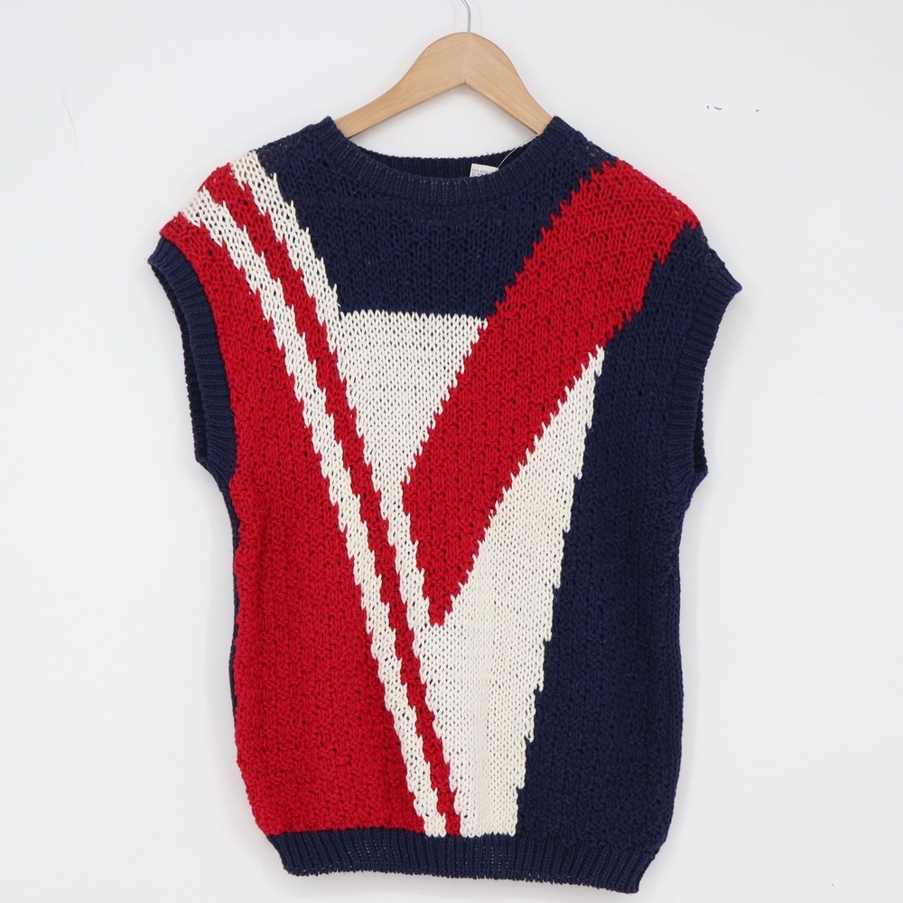 Country Suburbans Sweater Vest Womens M Blue Red Hand Knit Like New